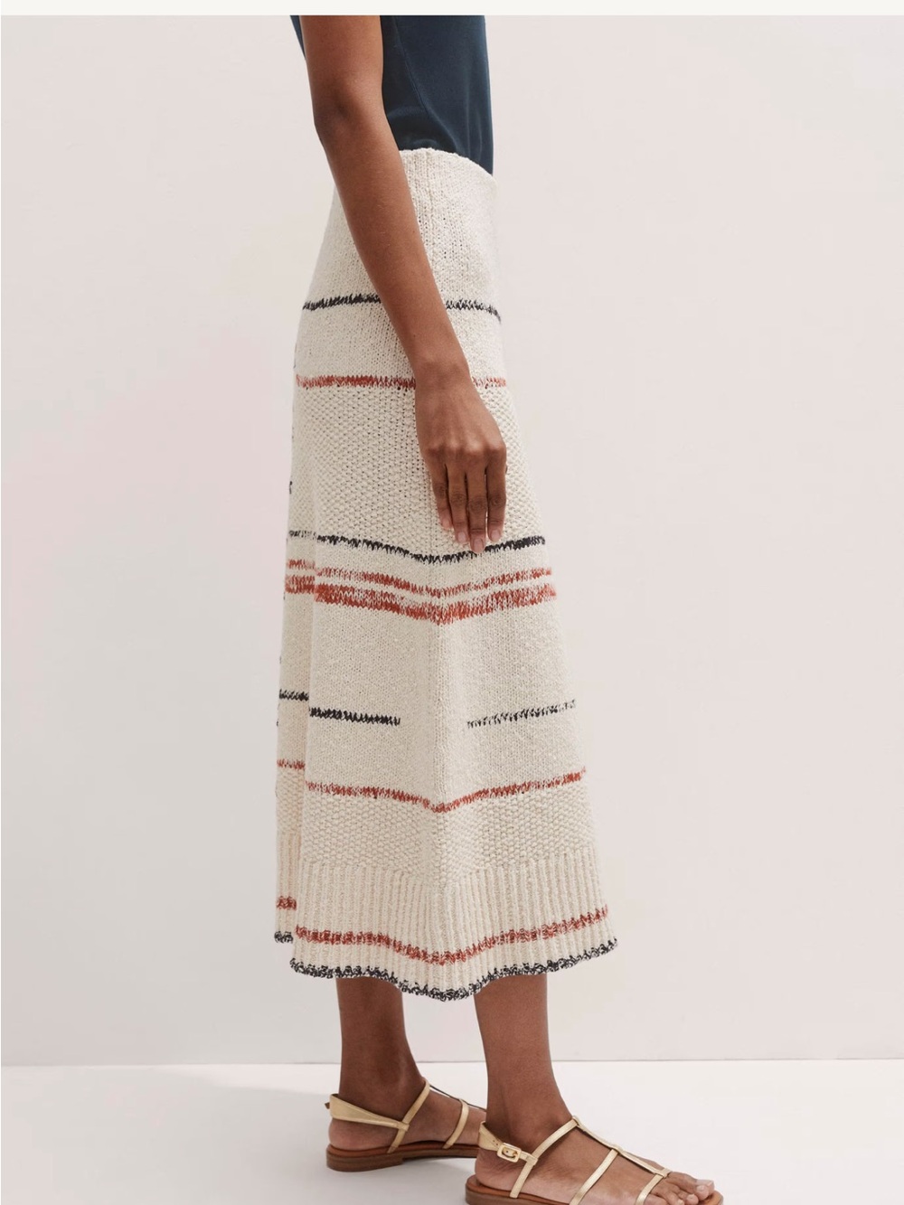 ME+EM Cream Bouclé Midi Skirt with Navy and Red Stripes - Picture 4 of 12